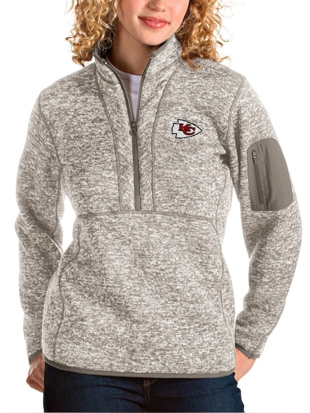 Antigua Kansas City Chiefs Fortune Half-Zip Pullover Oatmeal Large Football NFL